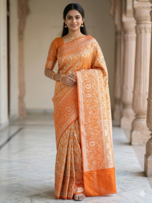 IMG_9124 Pure Kanchipuram Silk Saree with golden zari border