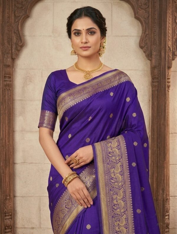 Royal Blue Semi Banarasi Silk Saree