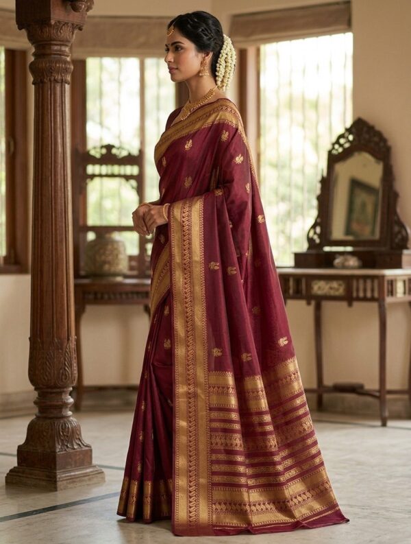 Regal Maroon Semi Banarasi Silk Saree