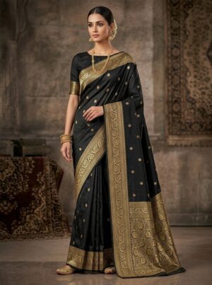 SSM00659_4 Classic Black Semi Banarasi Silk Saree