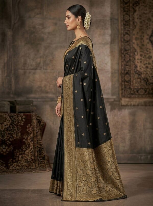 Classic Black Semi Banarasi Silk Saree