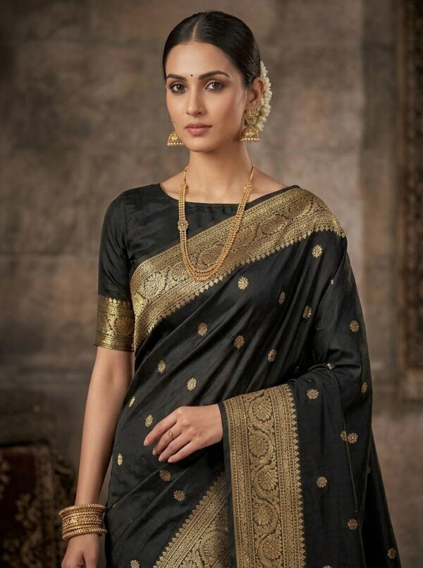 Classic Black Semi Banarasi Silk Saree